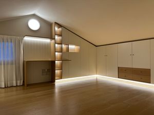 Custom made bookcase and wardrobe for attic, Custom-made furniture for the attic, with bookcase, desk and wardrobe