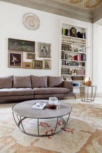 AMBURGO, Round coffee table, with glass top and metal structure