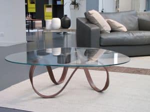 Belt, Table with leather covering metal base, glass, for modern living rooms