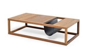 Dorsoduro coffee tables, Coffee table in solid wood, with leather magazine rack