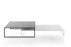 Frame Evo, Coffee table with glass top, minimal structure made of metal
