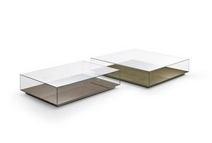Miss Coffe Table, Modern coffee table for center room, in glass, with shelf