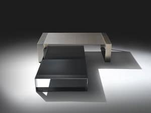Ring low table, Linear coffee table in steel and glass, for living room