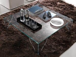 T16 sipario, Square coffee table made entirely of glass