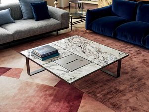 Theo, Modern square coffee table, with marble top