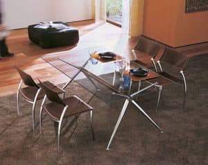 Brioso, Aluminum table with glass top, for Living room