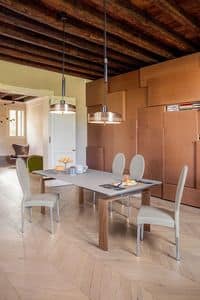 CANNAREGIO, Elegant dining table, extendable, in glass and aluminum