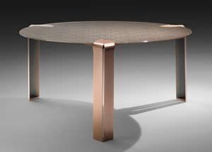 Flow round, Round table in metal and tempered glass