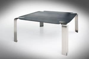 Flow square, Square table with metal legs, glass top