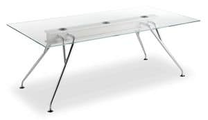 GENESYS, Metal and wooden table with tempered glass top