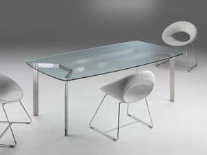 Haiti, Dining table with clear glass top, chromed structure