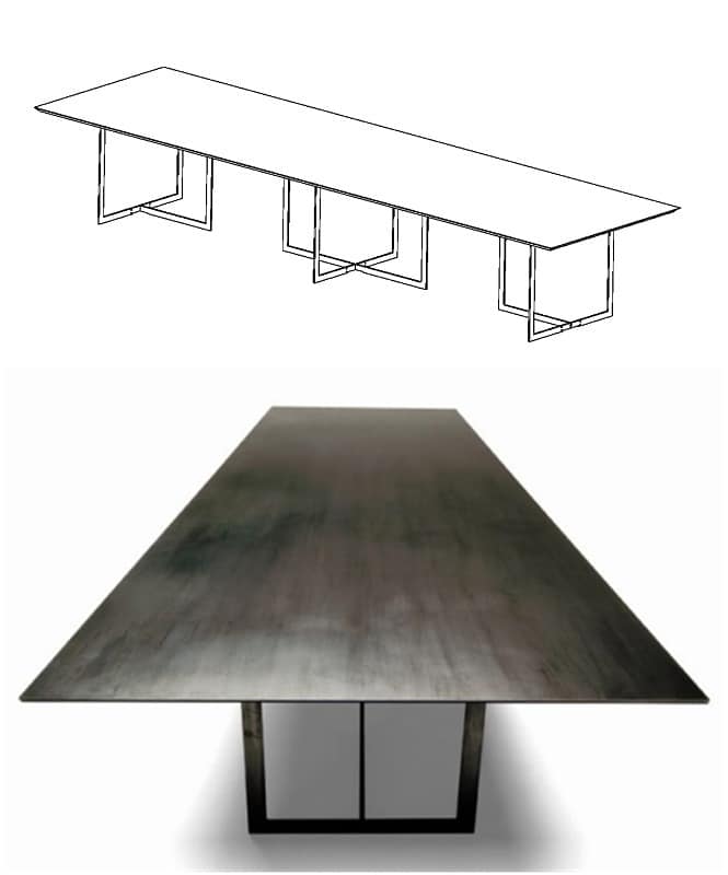 Leonardo, Table with minimal design, metal and glass, for living room