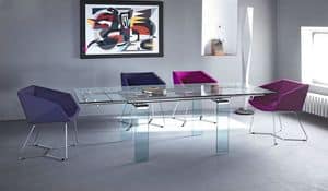 Mambo/R, Table with extension, in metal with glass top