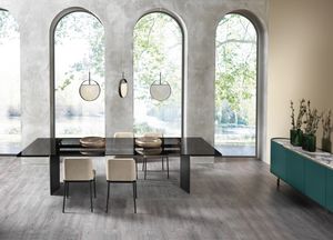 Milton table, Fixed or extendable table, with glass top