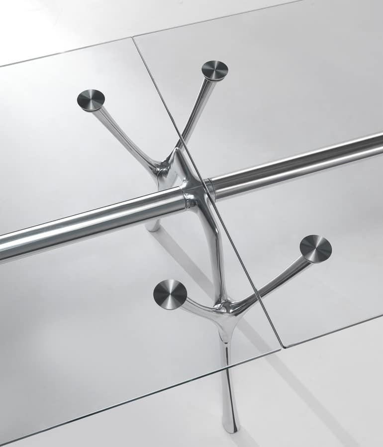 Pegaso Infinity, Modular aluminum table with glass top