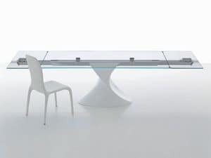 SHANGHAI, Table with glass top, sculptural base, extendable