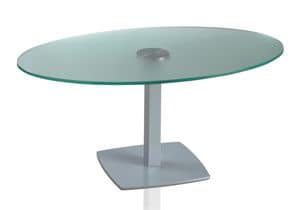 TOTEM 423 C, Oval table with metal base and glass top