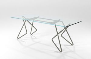 Vittoria, Rectangular table in chrome tubular with glass top