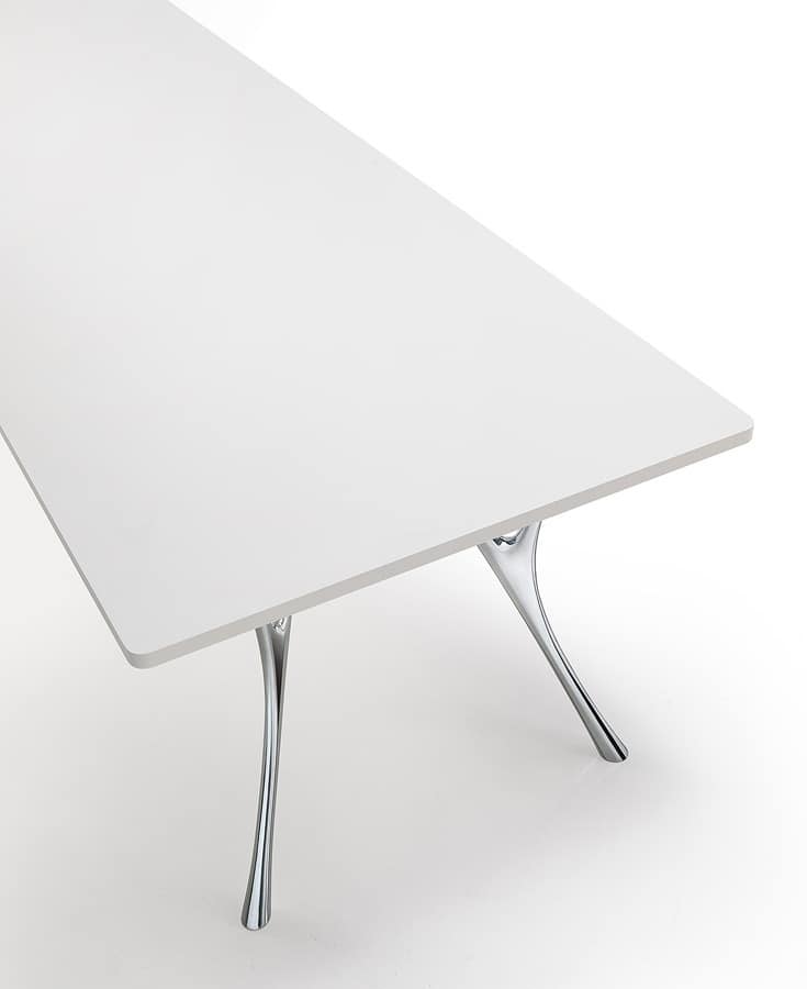 Pegaso solid, Long table in polished aluminum and resin top