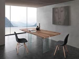 Art. 704VE Bio-Glass, Table with glass legs, top in solid ash wood