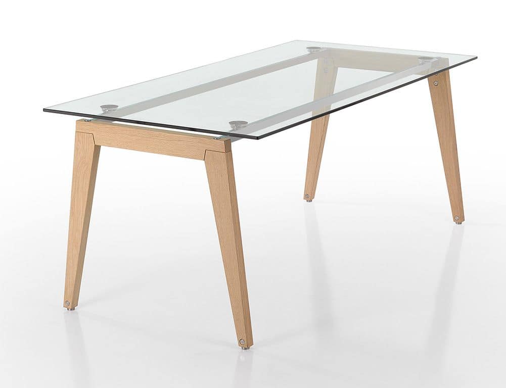 Rectangular Table With Wooden Legs And, Glass Top Desk With Wooden Legs