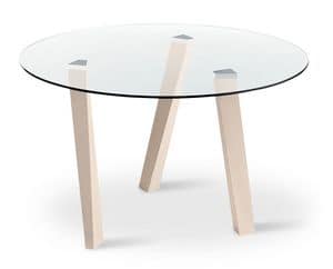GLAM, Round table with glass top and 3 inclined legs
