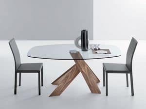 Mo 576/577, Linear table in wood, glass, for Living