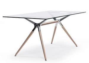 Natural Metro, Rectangular design table, wood structure and glass top