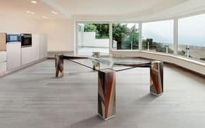 ORFEO 2.5, Rectangular table, glass top, solid wood legs
