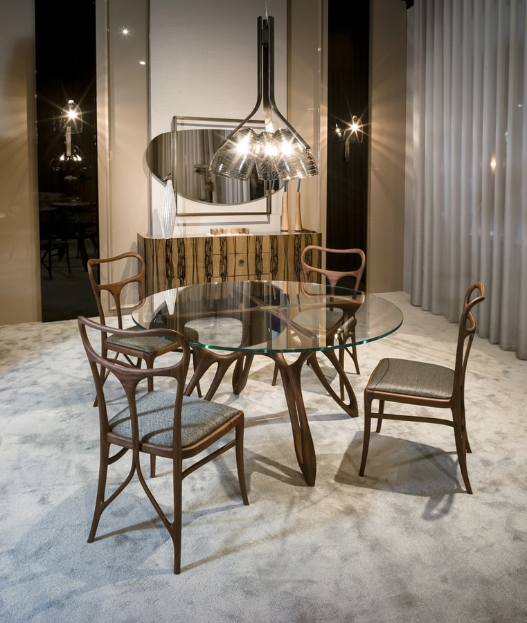 PROMETEO table GEA Collection, Contemporary dining table, with glass top