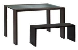 TA10, Table with glass top and wooden bench