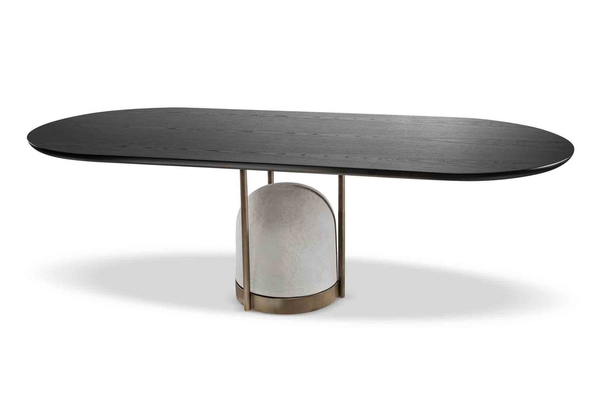 Arcano table, Table with concrete base and metal tubes