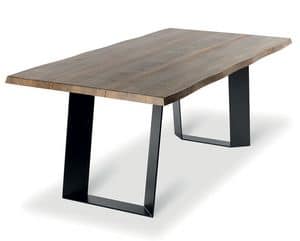 BRIDGE, Fixed table in metal and aged hardwood