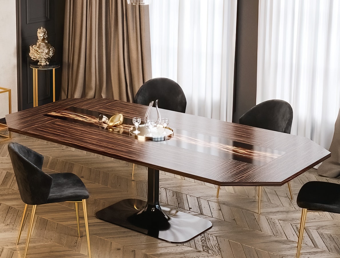 Flave table, Table with ebony top, with artistic decoration