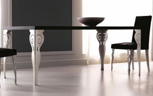 Kaleido Art. 208-RR, Dining table with laser-cut iron leg, polished and decorated by hand