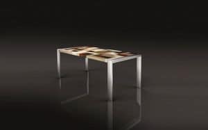 PEGASO 1.8 BC 90, Table in polished steel, rectangular plank wooden cross