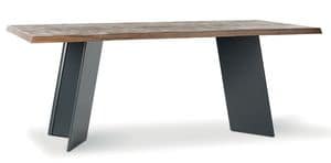 PLUS, Rustic table in solid wood, metal base