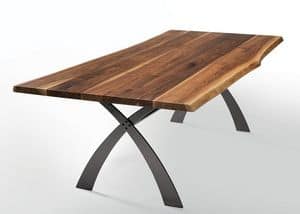 Portofino T, Fixed table made of metal and solid walnut, different sizes