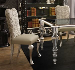 Art. SD 01026, Chair in leather and ivory damask fabric