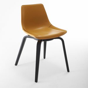 Nita C FP, Leather chair with plywood legs