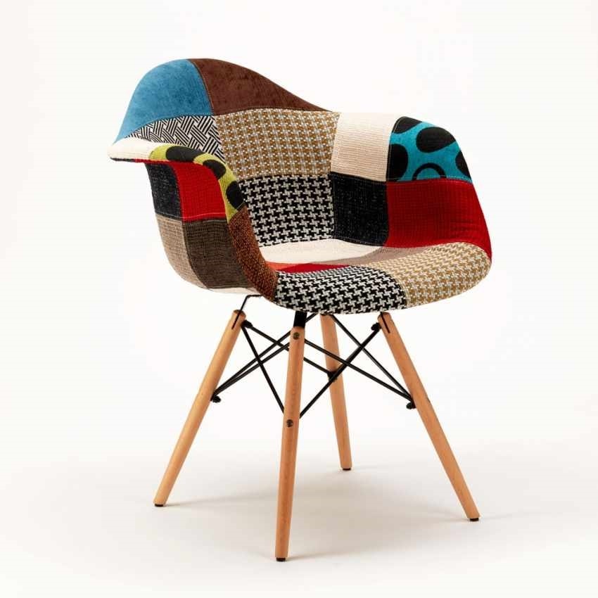 Padded chair with patchwork effect