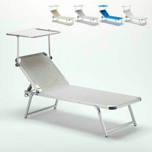 Beach Aluminum Sun Lounger with Adjustable Sunroof NETTUNO - NE800TEX, Beach cot with adjustable roof