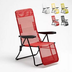 Beach and garden steel sun lounger with armrests and footrest Relax 330, Deckchair with textilene fabric