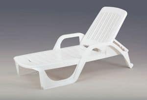 Plastic sun beds Mercurio - ME100PLA, Deck chair made of plastic with armrests, adjustable backrest