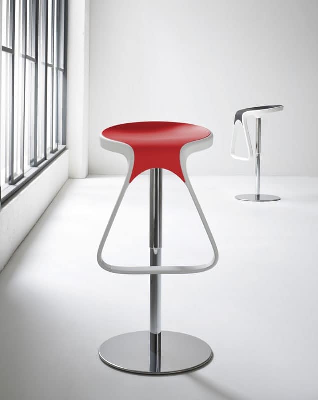 Octo cod. 146/A, Minimal barstool with footrest, chromed metal base