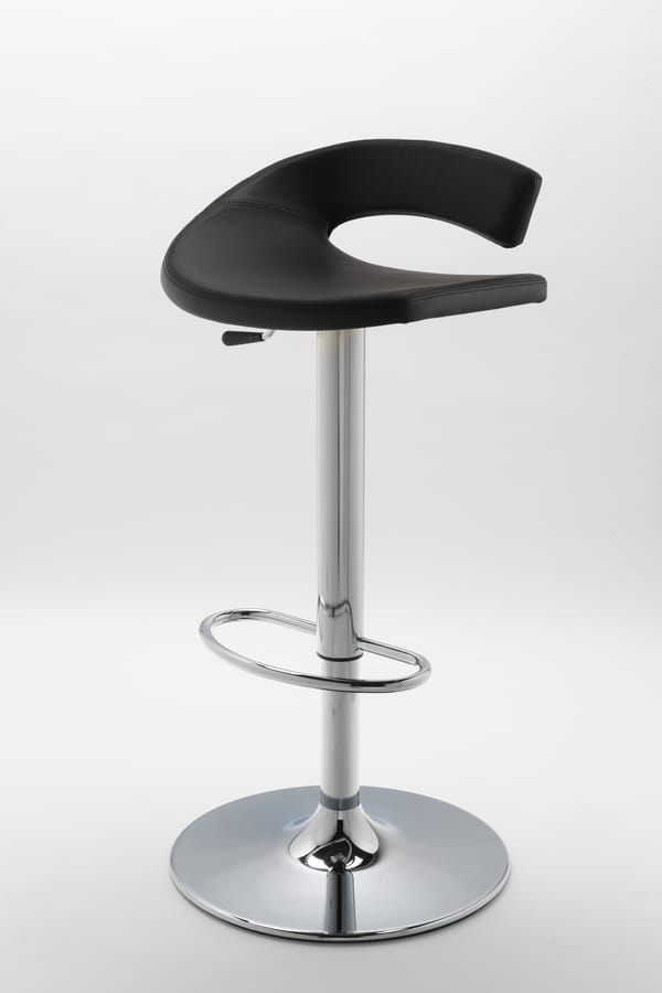 Torino, Adjustable barstool, in leather, rounded line