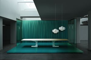 Niemeyer meeting table, Big table for meeting room, metal base, wooden top