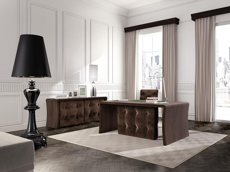 Wall Street office table, Tufted table for executive office, in oak wood