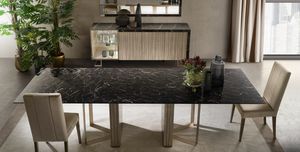 LUCE DARK table with 2 extensions, Elegant extendable dining table with marble top