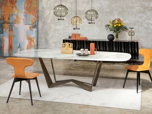 REVERSE ARTISTIC GLASS, Dining table with artistic glass finish